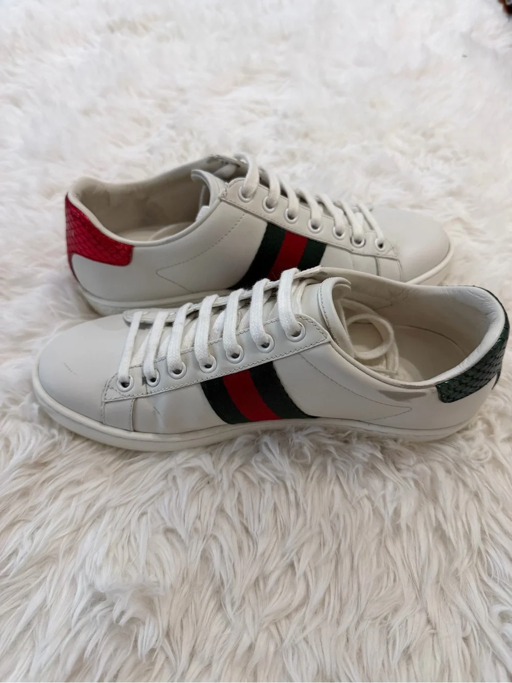 Gucci Ace Women's Sneakers White Leather Web Bee Size 35.5 US 5.5